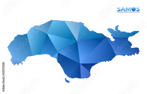 Vector polygonal Samos map. Vibrant geometric island in low poly style. Elegant illustration for your infographics. Technology, internet, network concept.