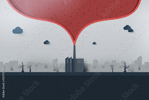 Industry chimney pollution with smoke in environment.Global warming and climate change concept.Environment and Ecology concept.Paper art vector illustration.