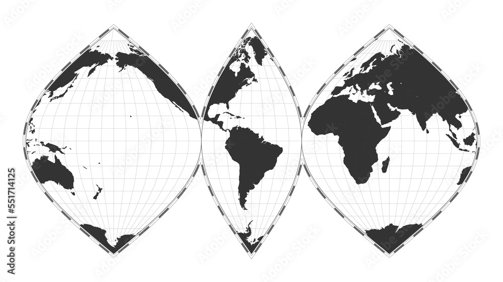 Vector world map. Interrupted sinusoidal projection. Plan world ...
