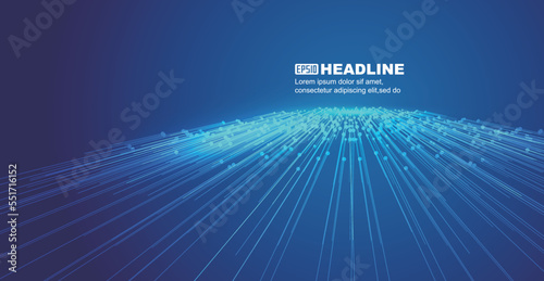 The blue dot line extends symmetrically to converge the big data vector background of Internet technology