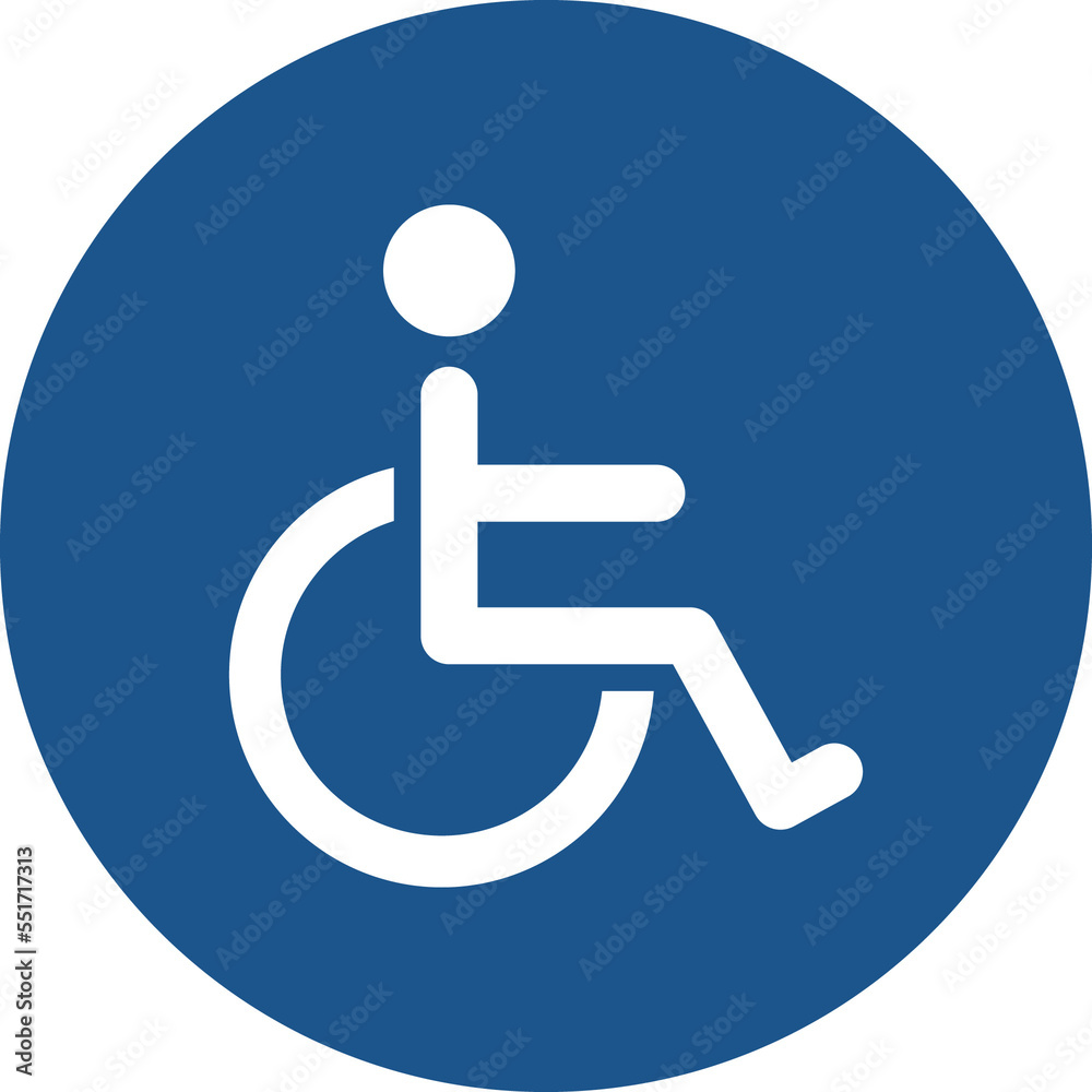wc, disabled person icon in blue circle. wc, disabled person icon in blue circle.