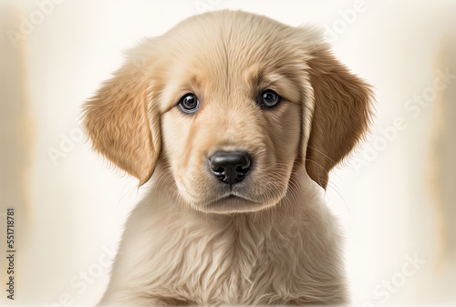 Golden retriever puppy dog, white background. Generative AI © AkuAku