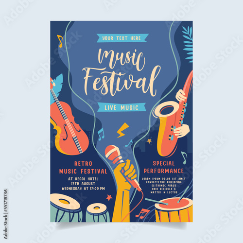 Music party festival in creative style with modern shape template design