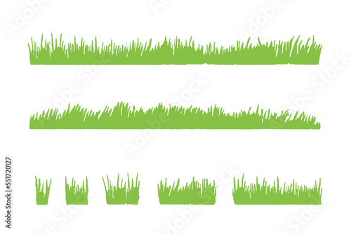 Green lawn grass texture. natural, organic, bio, eco label background. Ground land pattern. Grassland border. Spring concept. Horizontal banner. Hand drawn style. Flat vector illustration.