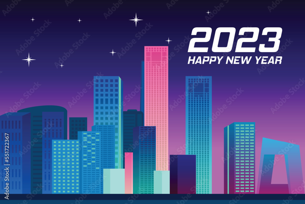 Happy new year 2023 banner logo designs with futuristic modern illustration