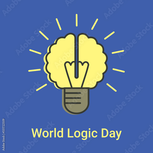Electric light bulb in the form of two hemispheres of the human brain. Symbol of mental development, intellect and logical thinking. Glowing light bulb with rays. World day of logic.