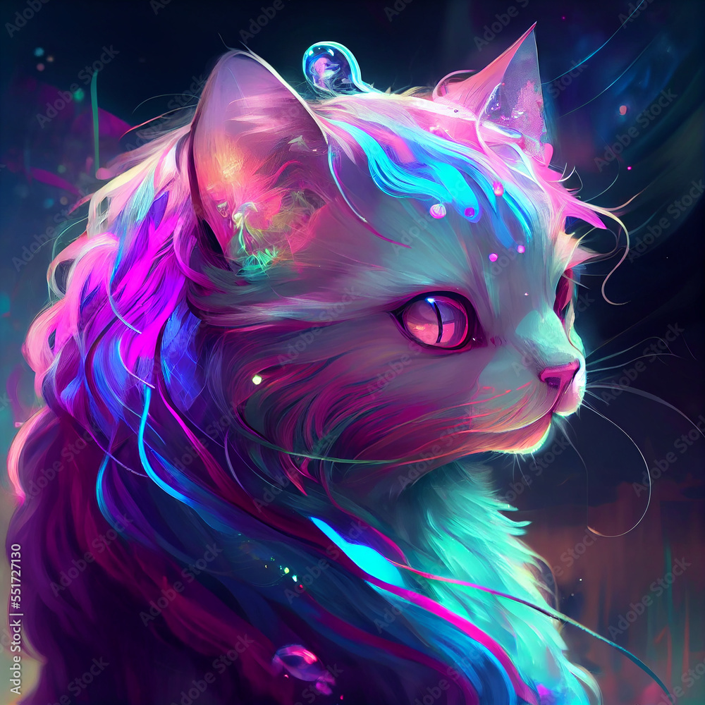 Neon Rainbow Anime Kawaii Cat Stock Illustration Adobe Stock