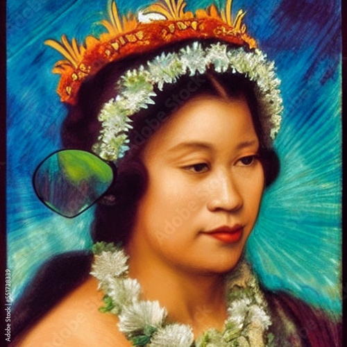 Polynesian lady drawn with Renaissance theme