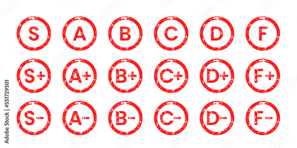 Grades results in a grunge circle. pluses and minuses. Grades results in a grunge circle. pluses and minuses.