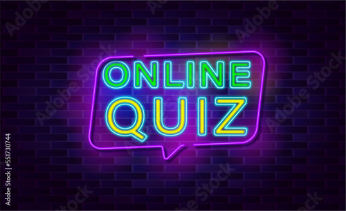 Online quiz neon sign style text vector template