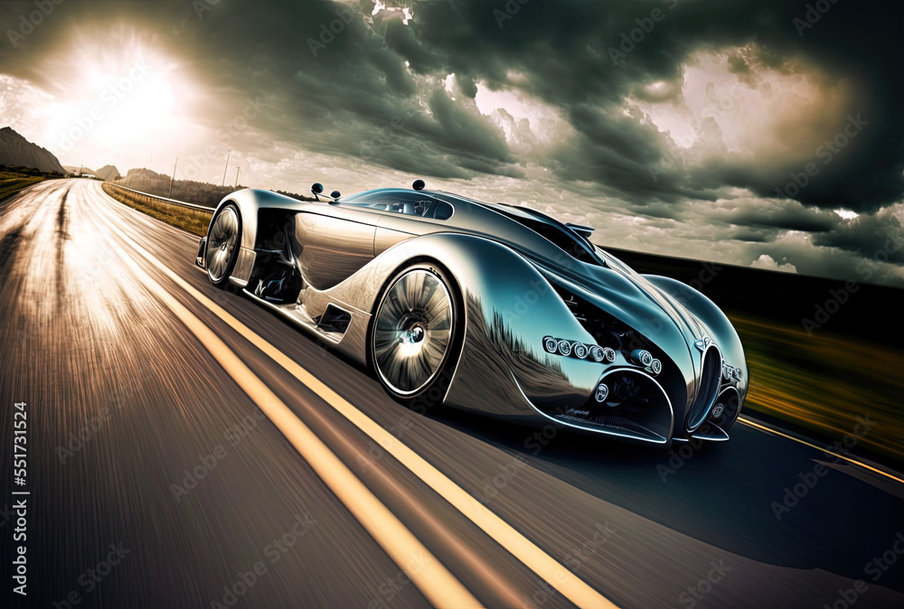 Fototapeta premium On the highway is a driver driving a silver sport vehicle.. Generative AI