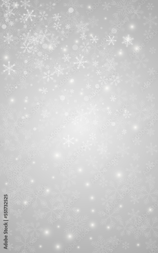 Fototapeta premium White Snowfall Vector Grey Background. Winter