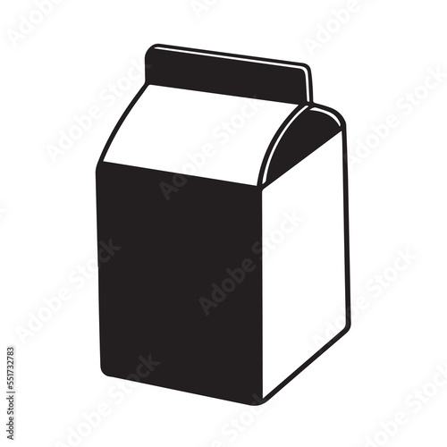 Small black and white Milk carton vector icon silhouette isolated on white background. Simple pictogram cardboard drink.