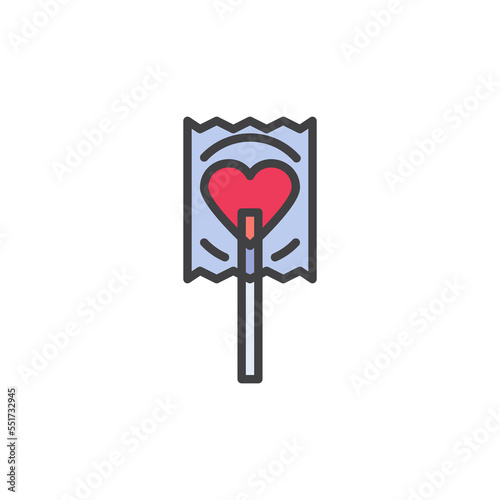 Heart shaped lollipop filled outline icon
