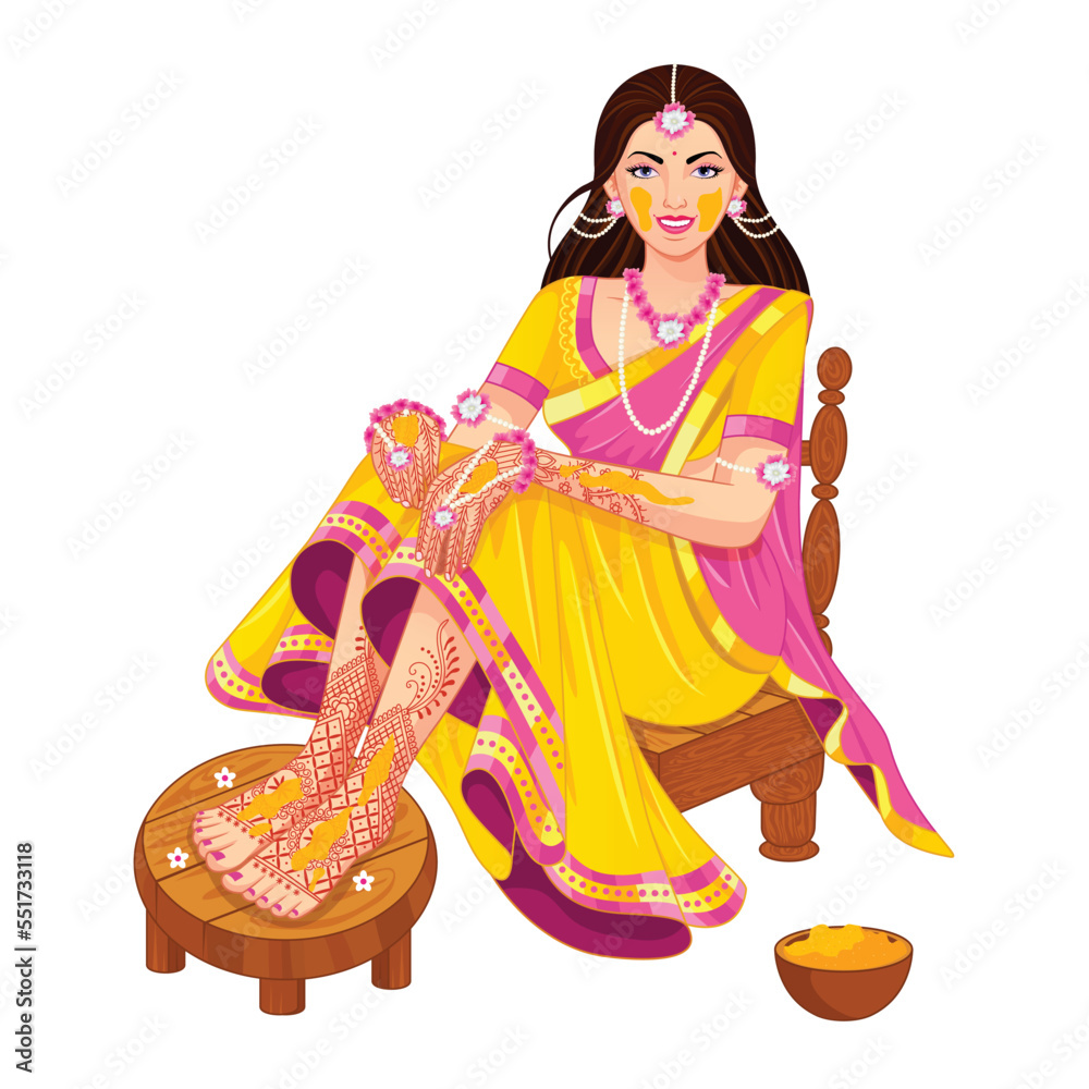 Indian Bride For Haldi Ceremony In Wedding Function Stock Vector indian-bride-for-haldi-ceremony-in-wedding-function-stock-vector