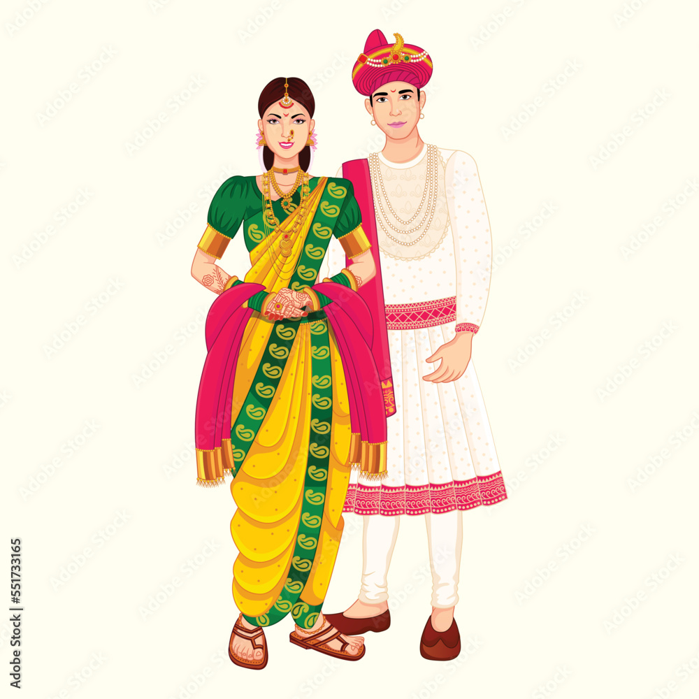 Marathi couple standing with Peshwa look for indian wedding
