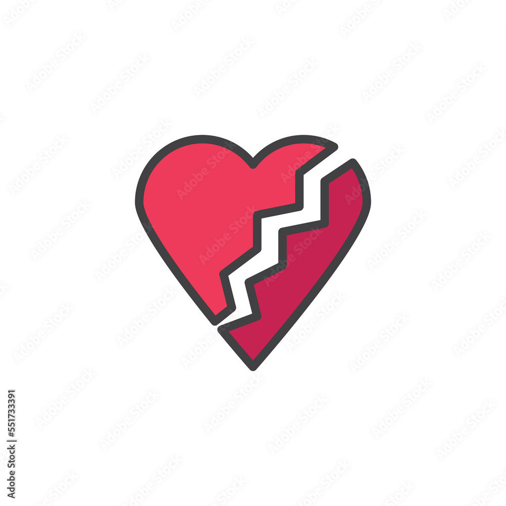 Broken heart filled outline icon Broken heart filled outline icon