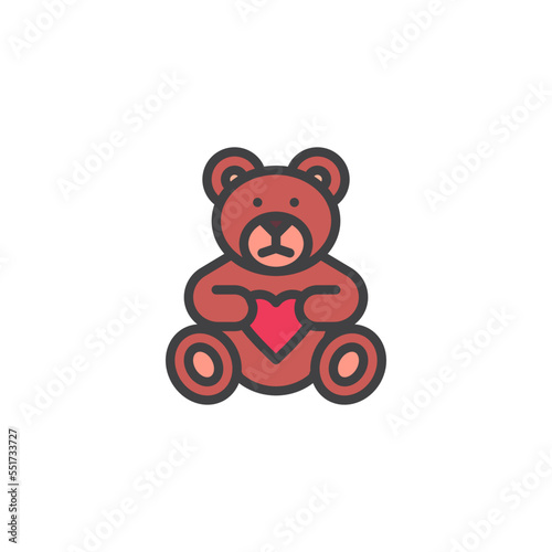 Teddy bear with heart filled outline icon