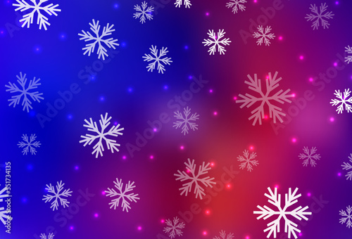 Dark Blue, Red vector texture with colored snowflakes, stars.