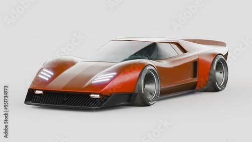 3D rendering of a brand-less generic concept car 