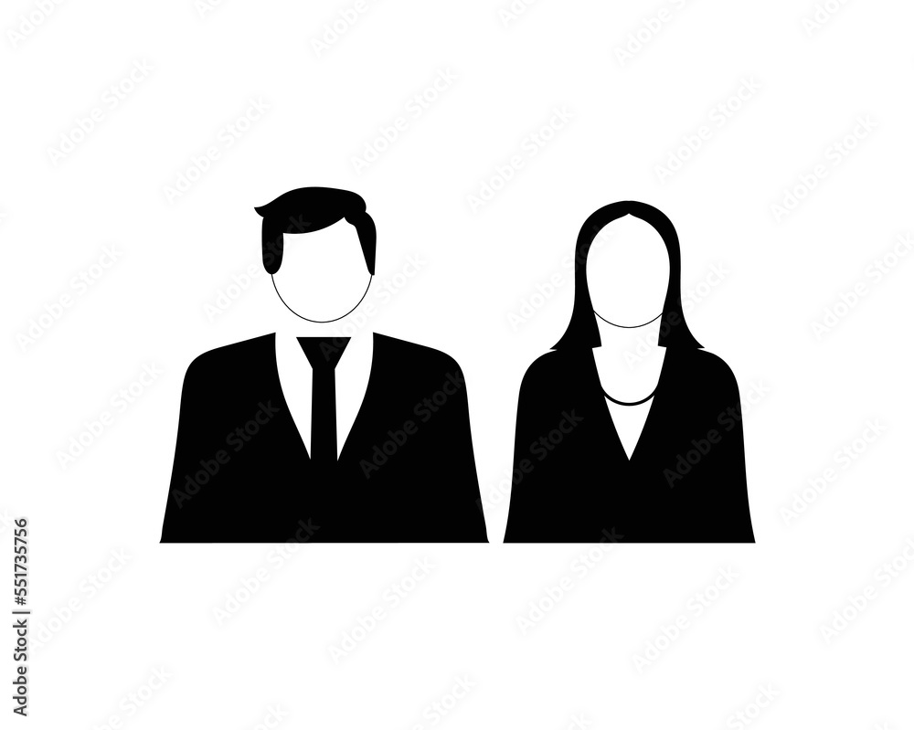black and white illustration icon design vector illustration of a man and a woman who wear suits and ties who are usually presenters or newsreaders black and white illustration icon design vector illustration of a man and a woman who wear suits and ties who are usually presenters or newsreaders