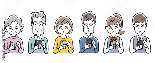 ベクターイラスト素材：スマホを使う人々、セット
