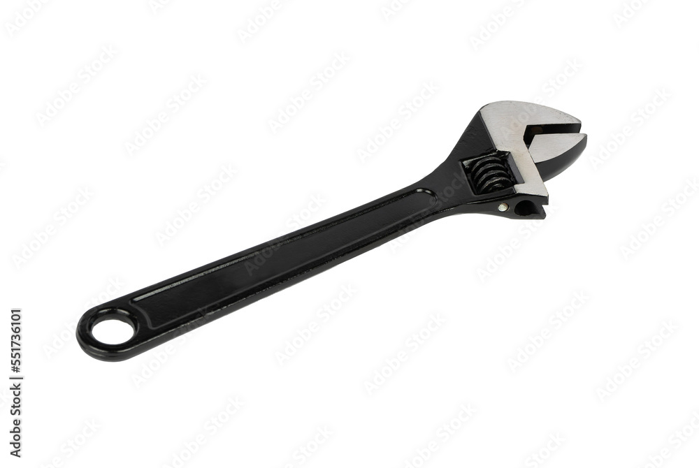Adjustable spanner isolated on white. Chrome vanadium wrench. Industrial spanner. Adjustable spanner isolated on white. Chrome vanadium wrench. Industrial spanner.