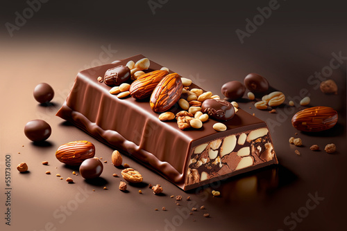 Chocolate bar filled with peanuts nougat caramel