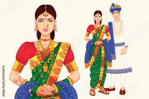 Marathi couple standing with Peshwa look for indian wedding