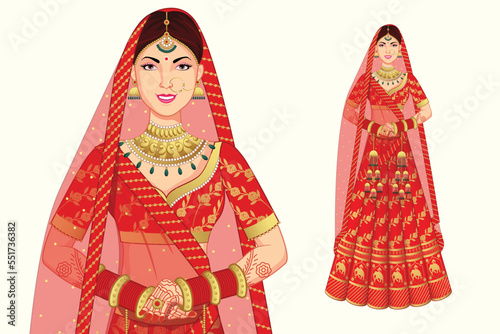 Bride wearing beautiful lehenga and jewelry for Indian Wedding 