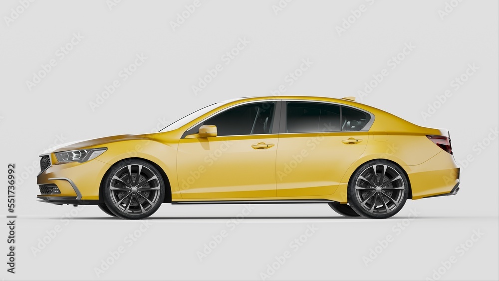 3D rendering of a brand-less generic concept car in studio environment	
