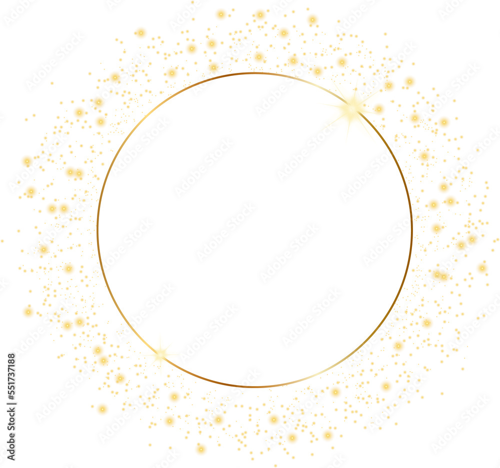 Shiny golden frame. Modern luxury gold glitter gold ring on transparent ...