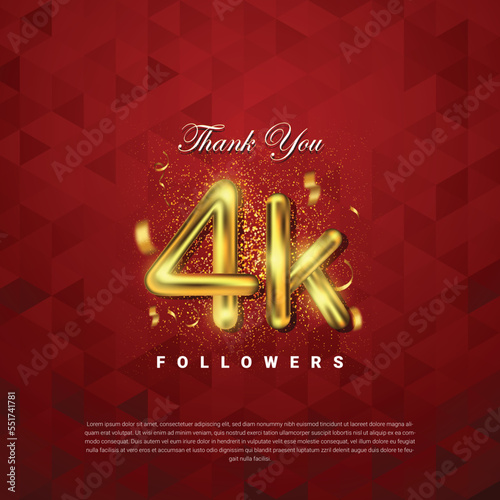 Thank you followers vector template with 4k golden sign for social media