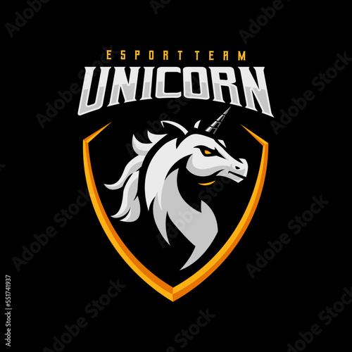 Unicorn esport mascot logo design illustration vector for team sport and gaming