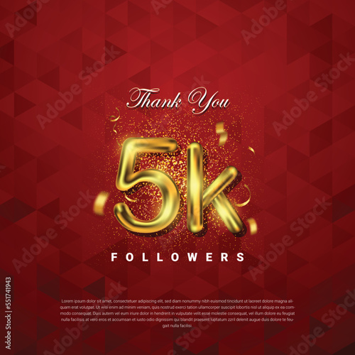 Thank you followers vector template with 5k golden sign for social media