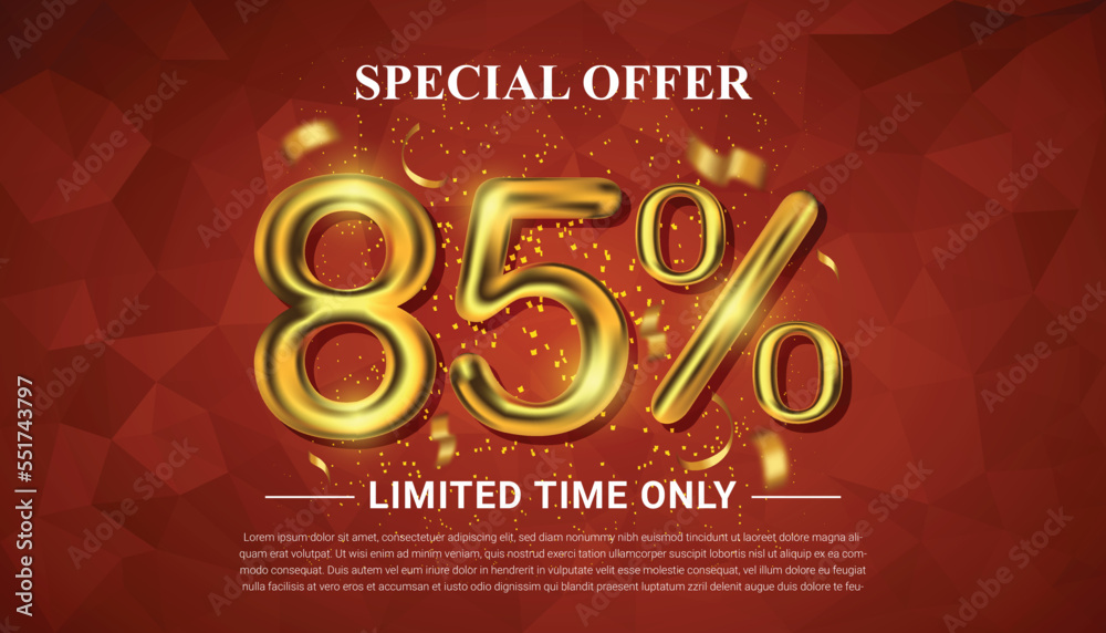 85 percent off selling voucher with 3d golden number vector 85 percent off selling voucher with 3d golden number vector