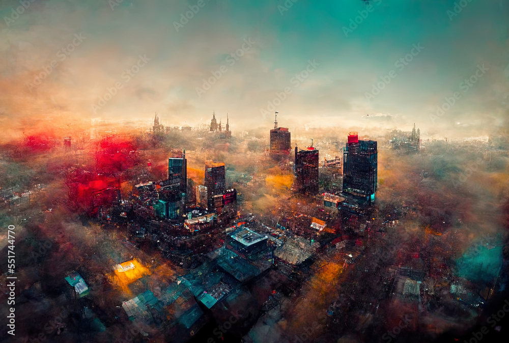 Beautiful drone shot cityscape from above. Generative AI