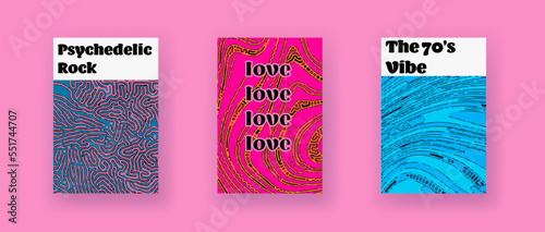 Psychedelic surrealistic poster with geometric organic pattern of colorful lines. The 1970s hippie style.