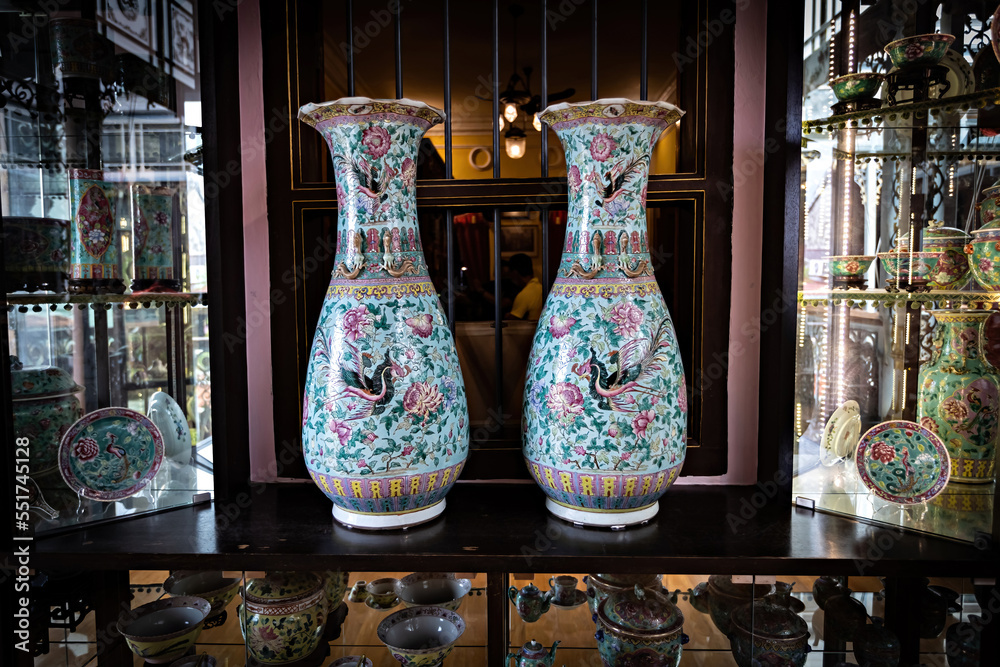 Historic Peranakan Mansion interiors, chinese vases and decor