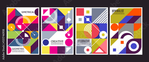 Abstract Bauhaus geometric pattern background vector circle.
minimalistic cover design.triangle and square line pattern art.Bauhaus background
with a bright color composition.