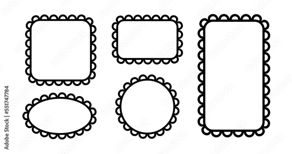 Circle and square scalloped frames. Scalloped edge rectangle and