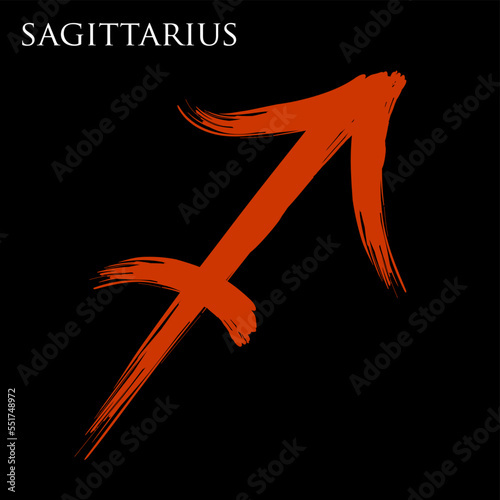 Sagittarius zodiac symbol isolated on white background. Brush stroke Sagittarius zodiac sign. Hand drawn vector illustration