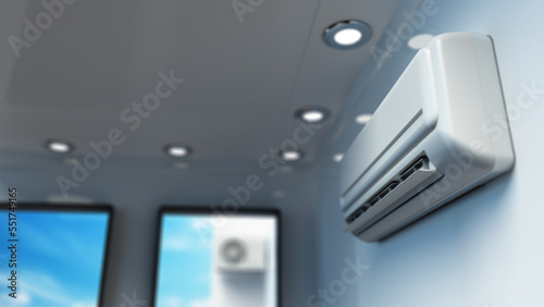 Air conditioner on the wall. 3D illustration