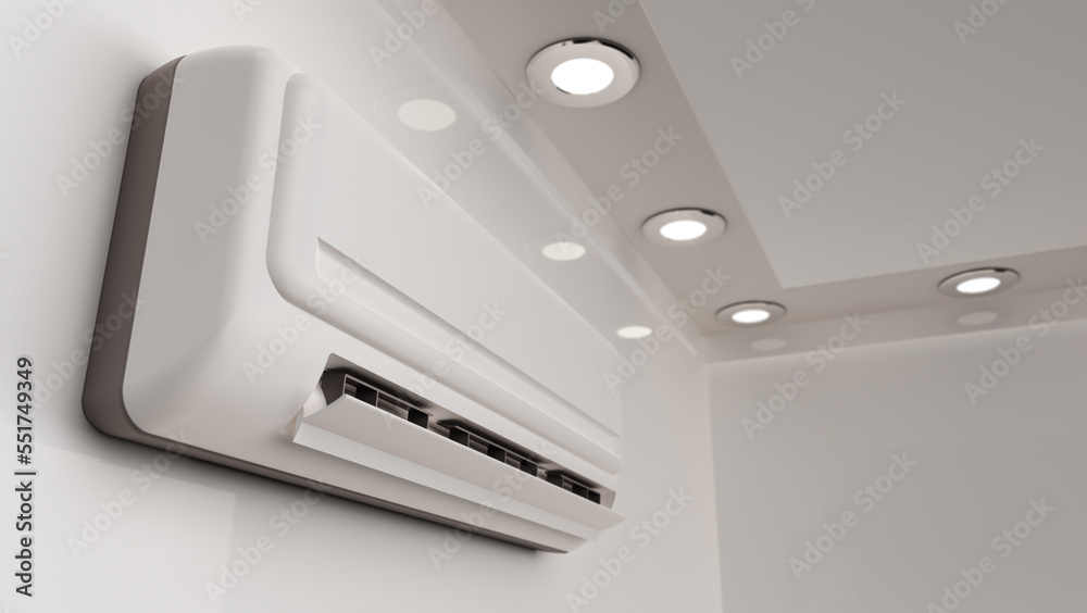 Air conditioner on the wall. 3D illustration Air conditioner on the wall. 3D illustration