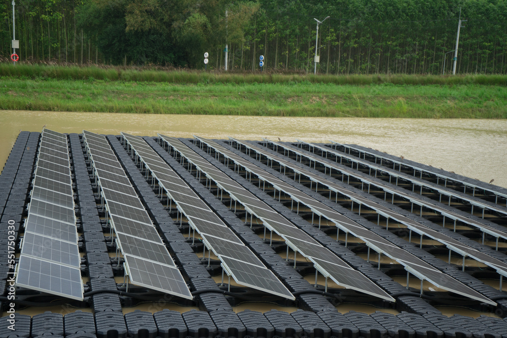 Floating solar panels and cell platform on the water of solar cell power plant with solar cell generate the electric on the lake with sunlight , ecological energy, Alternative renewable energy. Floating solar panels and cell platform on the water of solar cell power plant with solar cell generate the electric on the lake with sunlight , ecological energy, Alternative renewable energy.