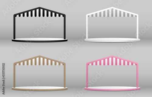 house shape arch with awning display stage 3d illustration vector