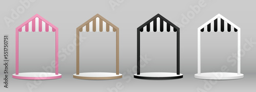 house shape arch with awning display stage 3d illustration vector