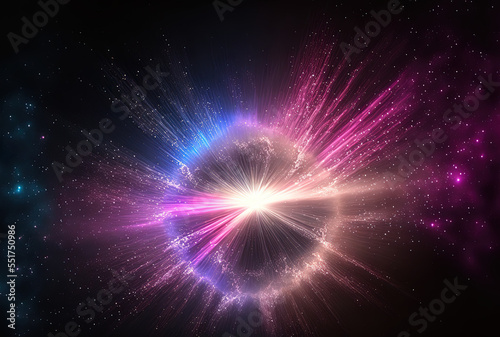 pink, purple, and blue dust specks Light ray beam effect of a sparkling explosion. Generative AI