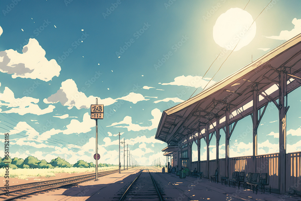 A train at station, Anime concept art by Makoto Shinkai | Stable Diffusion
