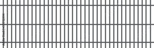 Black realistic metal prison bars isolated on white background. Detailed jail cage, prison iron fence. Criminal background mockup